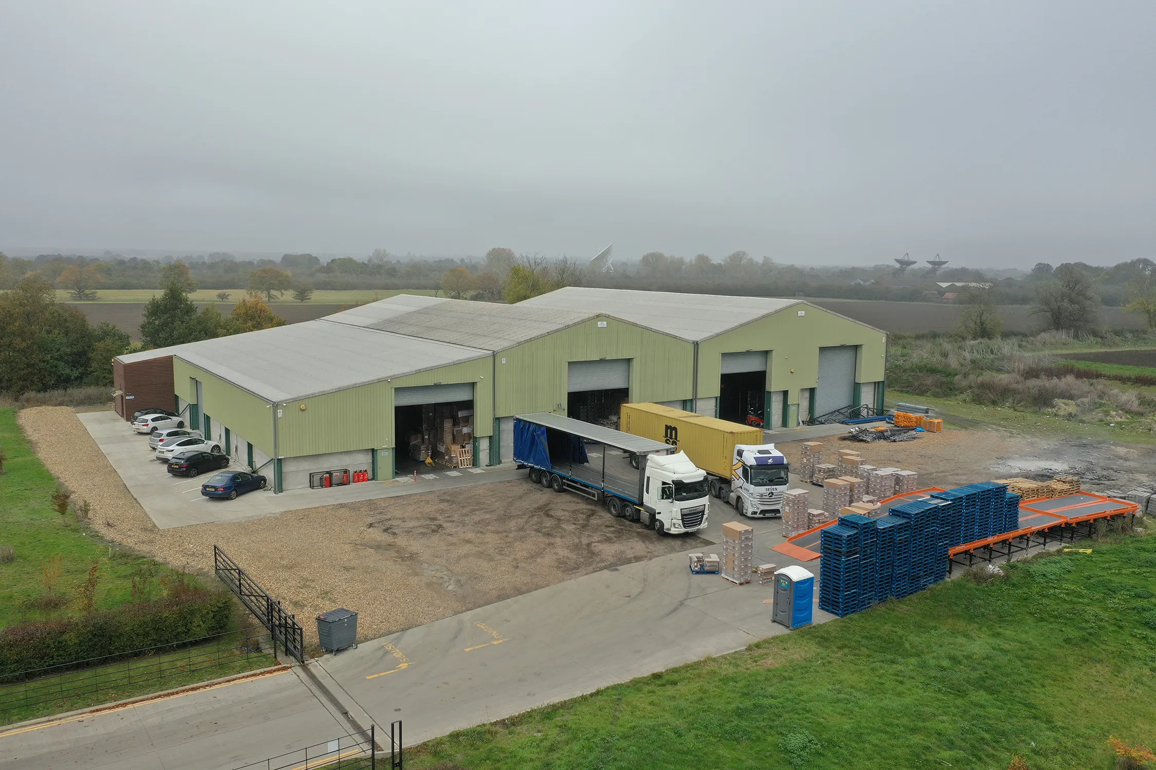 Aerial view of the warehouse and loading yard